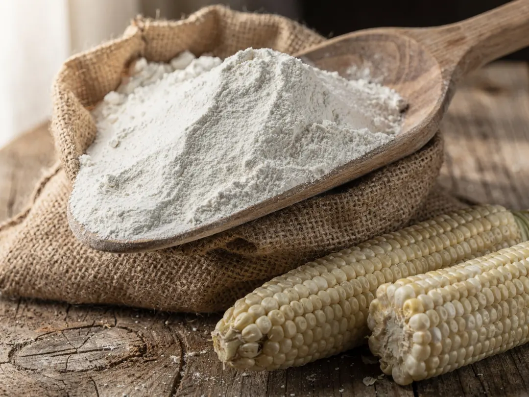 Farine de maïs blanc et épis de maïs blanc